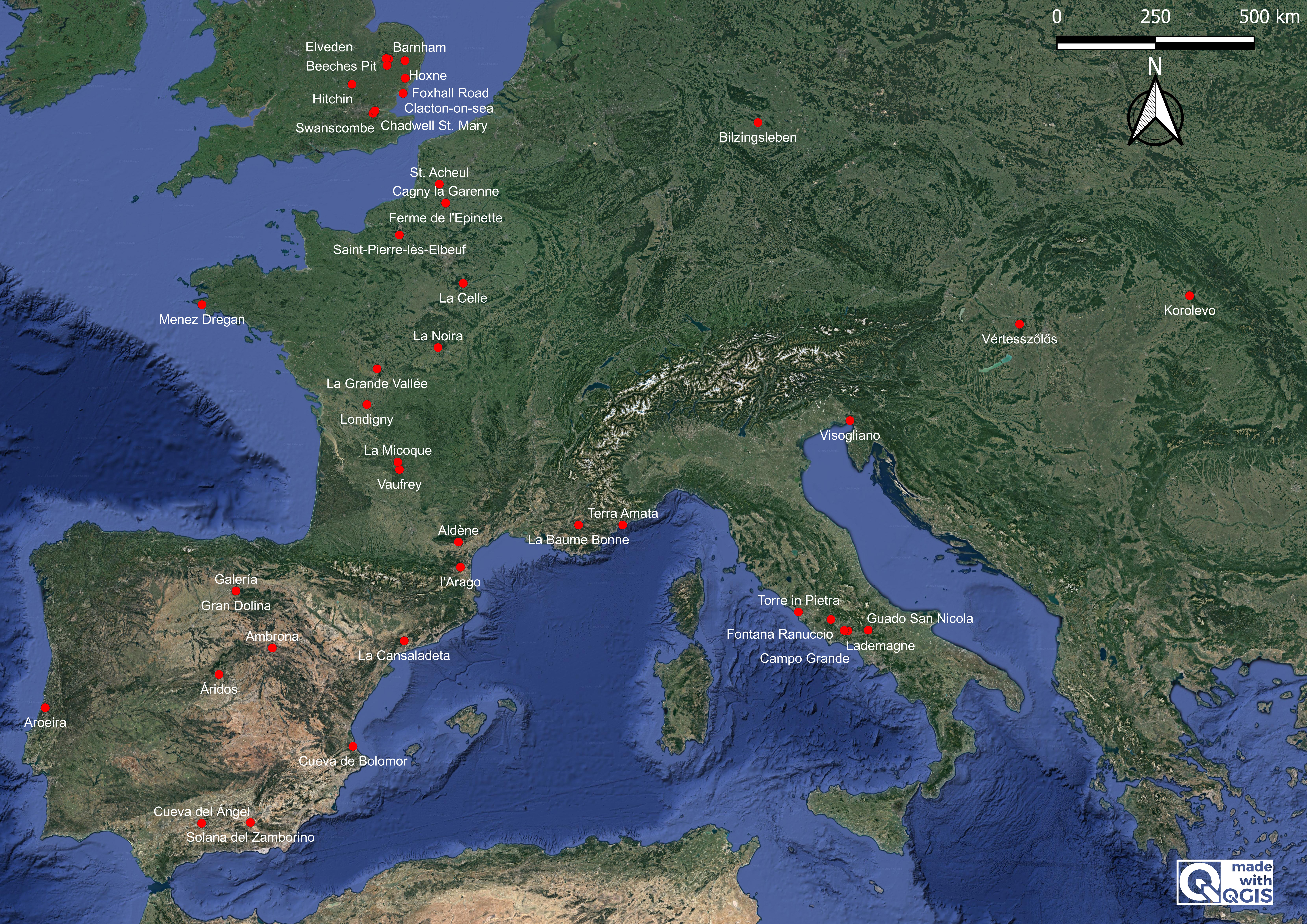 1.	Mapa de los yacimientos Europeos incluidos en este estudio
