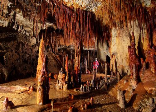 La Sala Roja, dentro de la cueva de Goikoetxe, donde se ha realizado el estudio de las estalagmitas. Fotografía del G.E. ADES