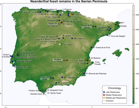 Map of the Iberian Neanderthals and their ancestors analyzed in this study
