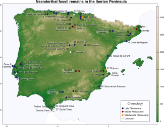 Map of the Iberian Neanderthals and their ancestors analyzed in this study Map of the Iberian Neanderthals and their ancestors analyzed in this study