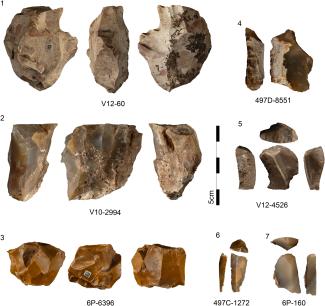 Muestra de artefactos sobre sílex evaporítico de la secuencia del Paleolítico superior de Cova Gran/Sánchez Martínez et al